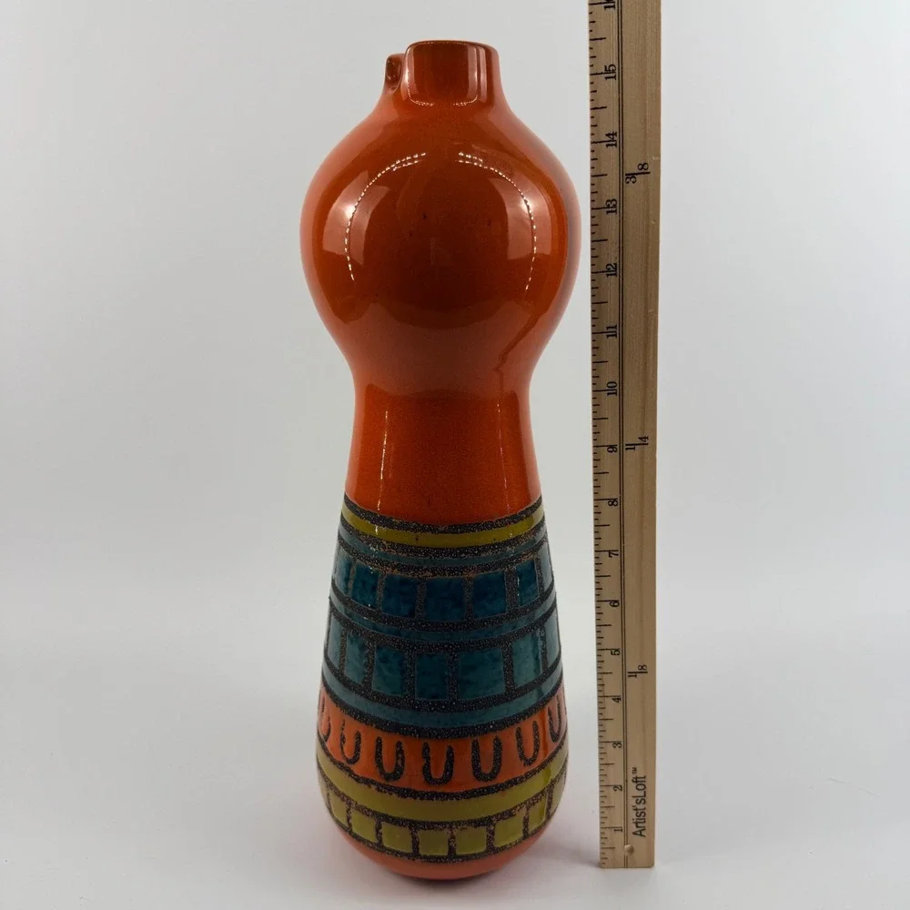 Global Views Italian Pottery Vase Orange Geometric Art Pottery 16 Inch‎